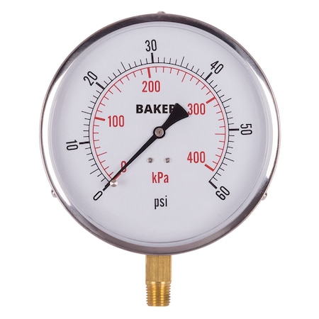 Baker Instruments 421AVND-60 Pressure Gauge, 0-60 PSI 421AVND-60